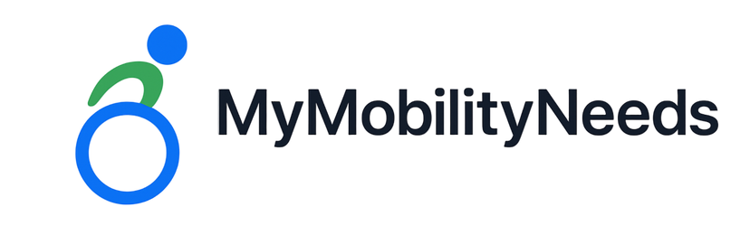 Logo of MyMobilityNeeds with a stylized figure and text on a white background